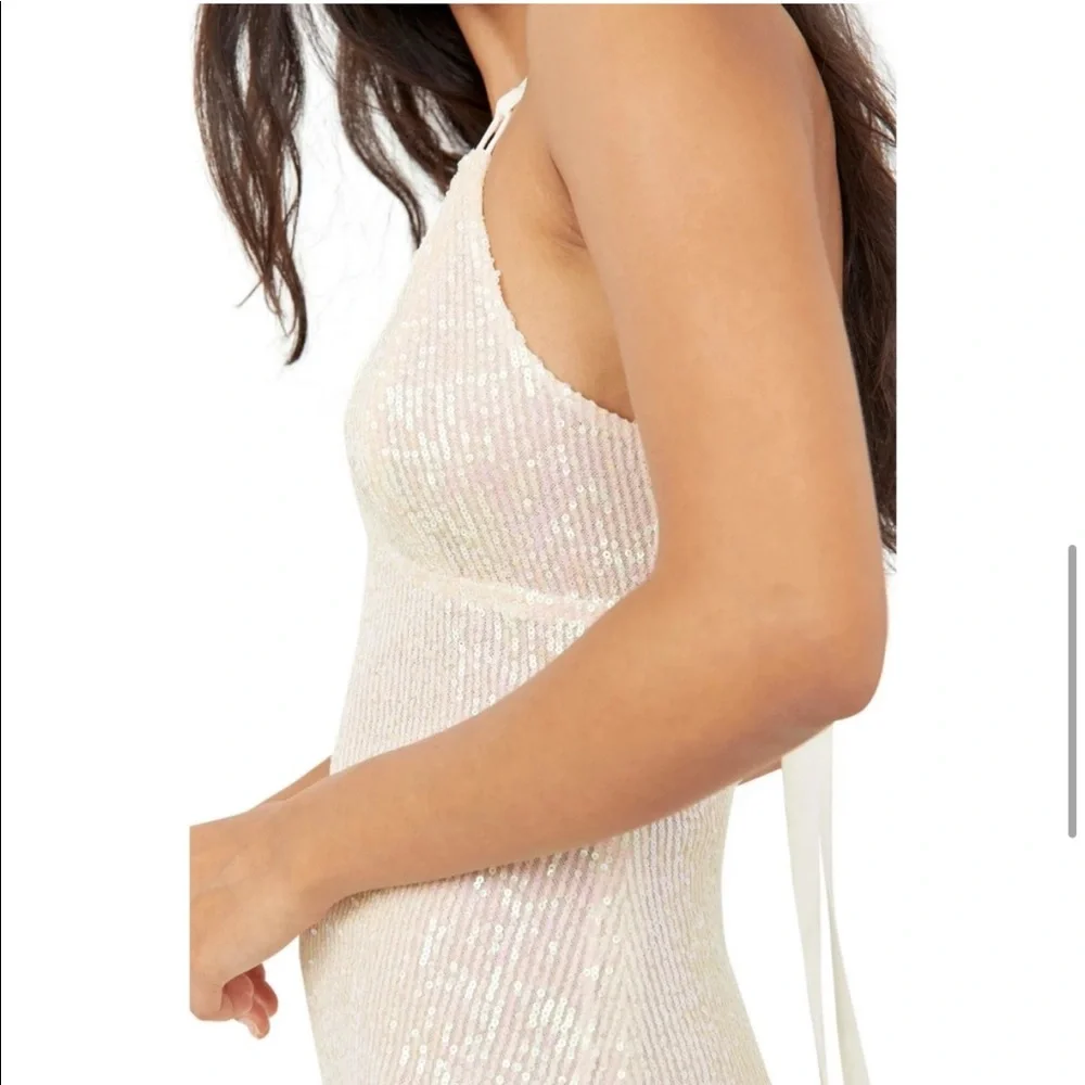 🎉HP🎉 FP Free People INTIMATELY Gold Rush Mini Dress in Icicle Pearl Combo Y2K - Picture 7 of 9
